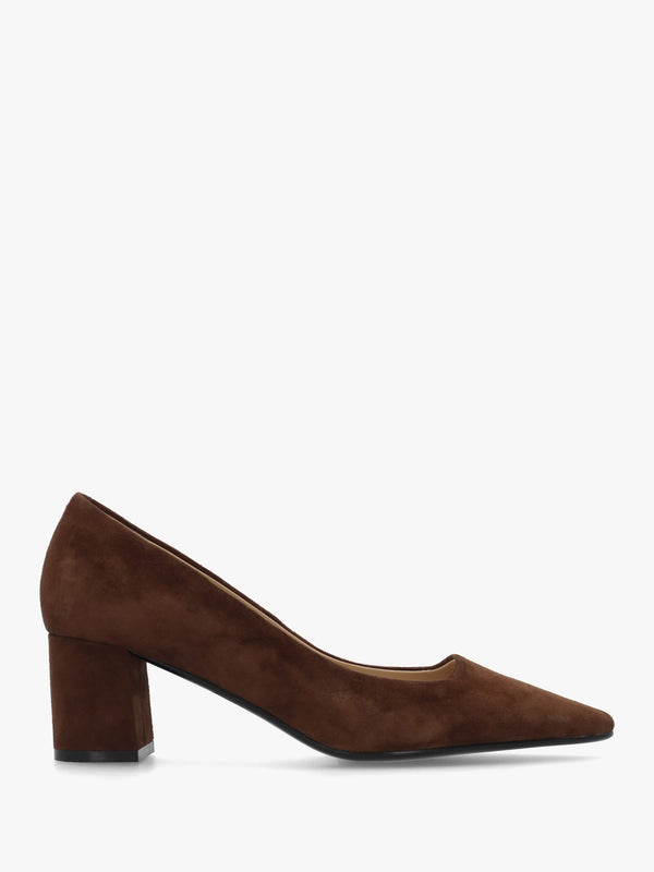 Easton Brown Suede Block Heel Court Shoes