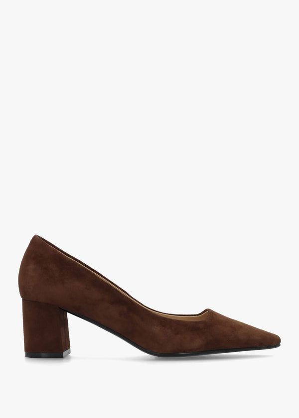 Easton Brown Suede Block Heel Court Shoes