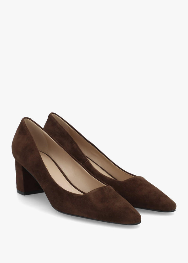 Daniel Easton Brown Suede Block Heel Court Shoes