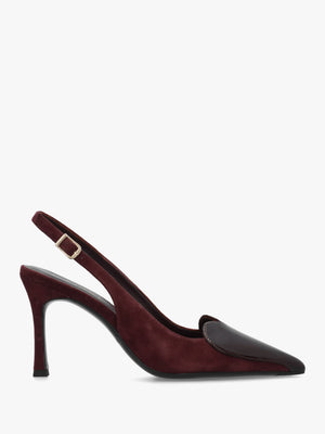 Elove Burgundy Heart Toe Cap Suede Heeled Sling Backs