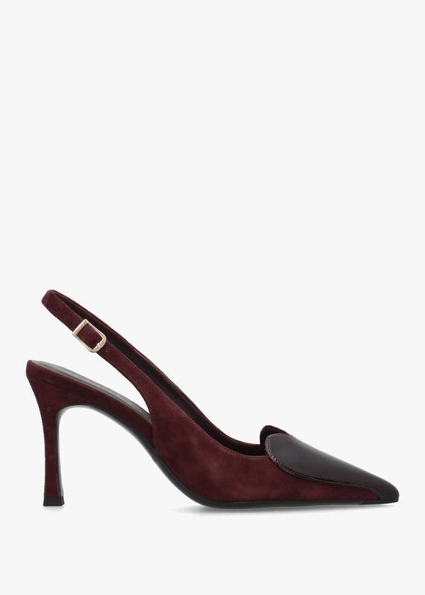 Elove Burgundy Heart Toe Cap Suede Heeled Sling Backs