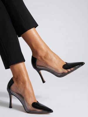 Daniel Elove Perspex Black Leather Heart Toe Cap Court Shoes