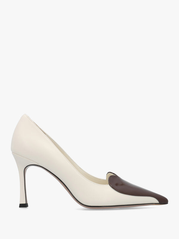 Elove Off White Leather Heart Toe Cap Court Shoes