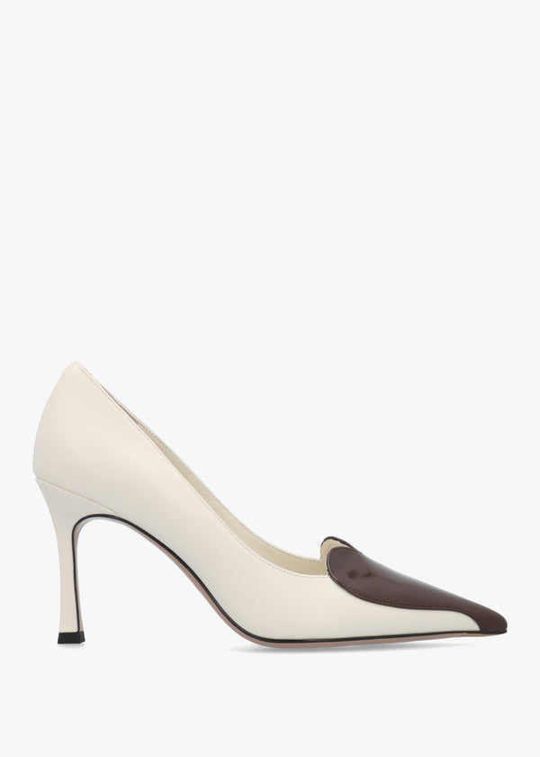 Elove Off White Leather Heart Toe Cap Court Shoes