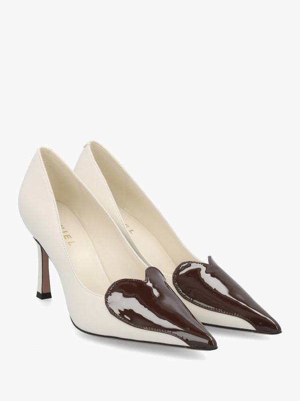 Daniel Elove Off White Leather Heart Toe Cap Court Shoes