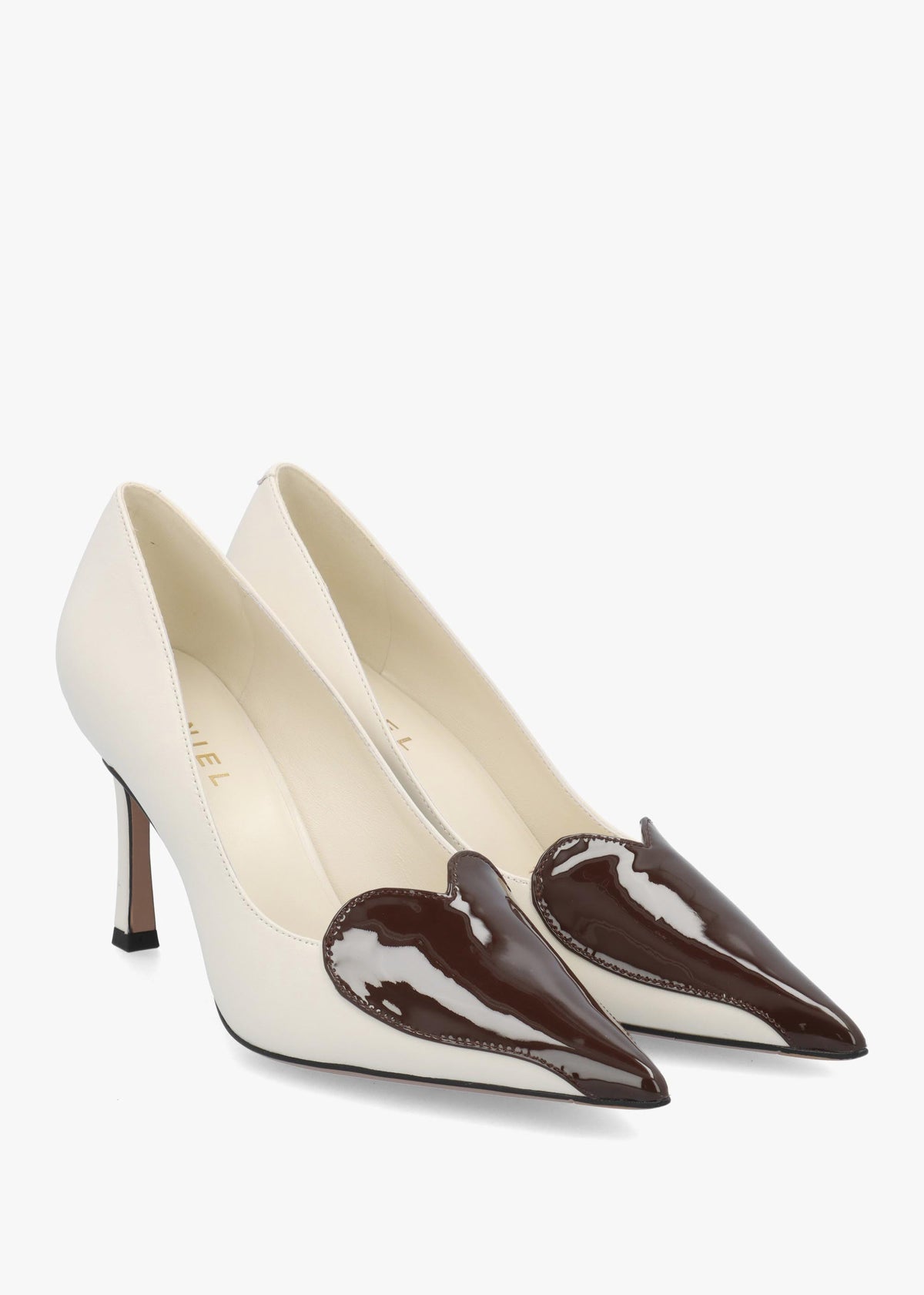 Daniel Elove Off White Leather Heart Toe Cap Court Shoes