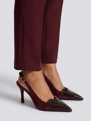 Daniel Elove Burgundy Heart Toe Cap Suede Heeled Sling Backs