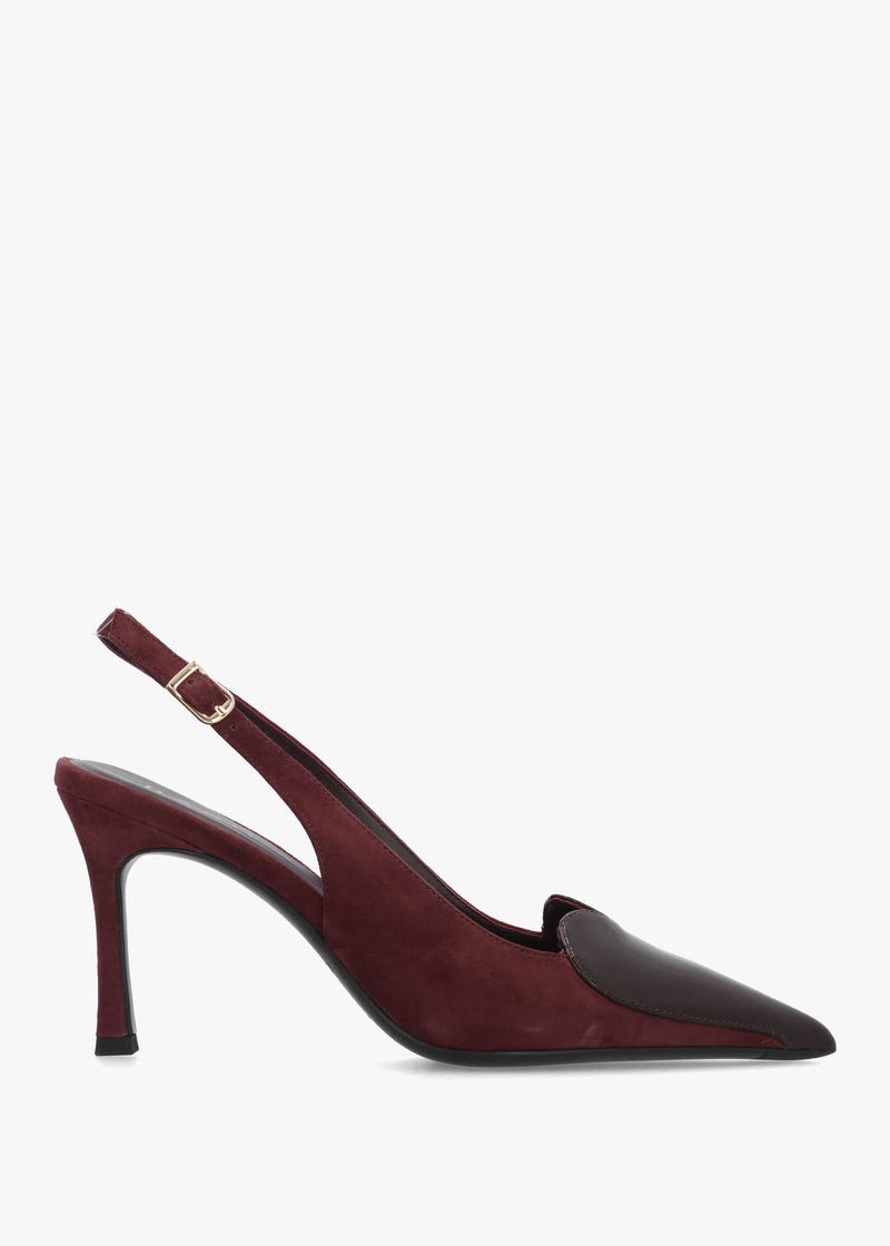 Daniel Elove Burgundy Heart Toe Cap Suede Heeled Sling Backs
