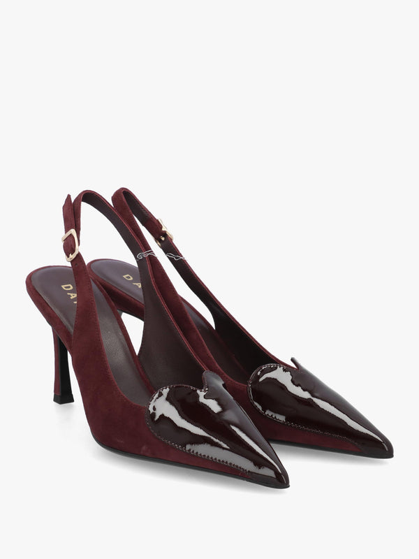 Daniel Elove Burgundy Heart Toe Cap Suede Heeled Sling Backs