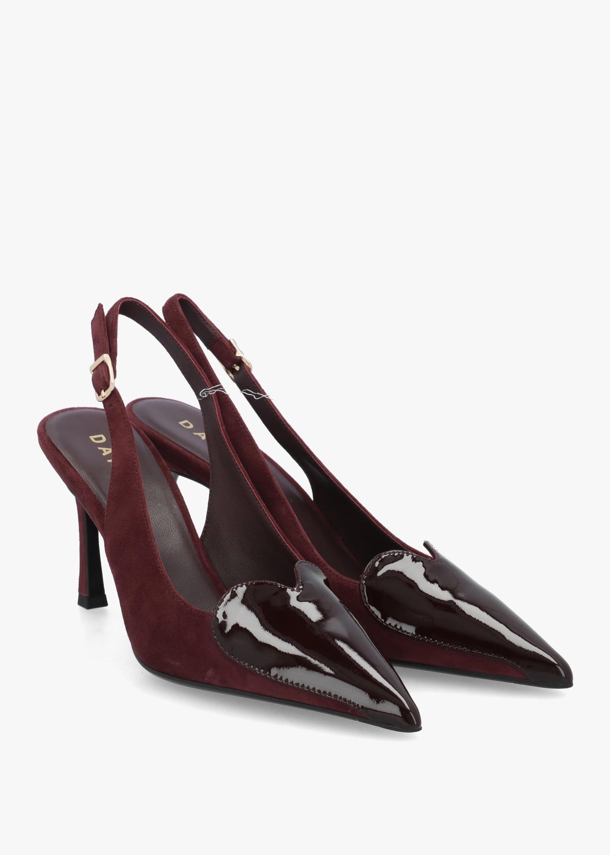 Daniel Elove Burgundy Heart Toe Cap Suede Heeled Sling Backs