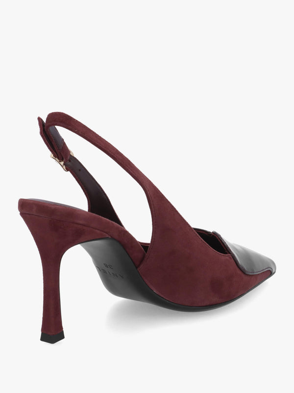 Daniel Elove Burgundy Heart Toe Cap Suede Heeled Sling Backs