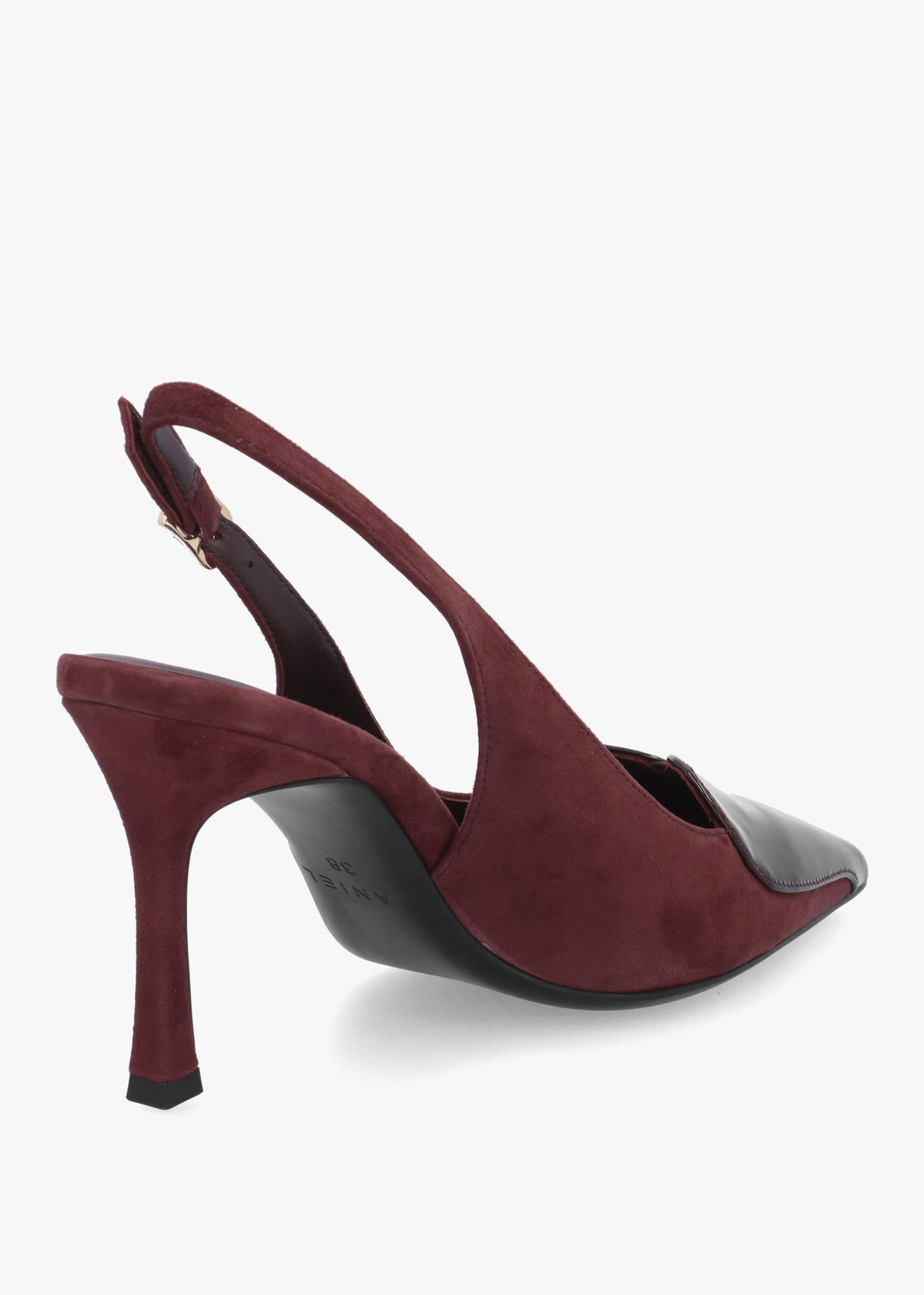 Daniel Elove Burgundy Heart Toe Cap Suede Heeled Sling Backs