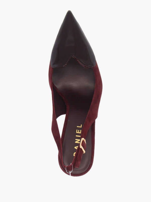 Daniel Elove Burgundy Heart Toe Cap Suede Heeled Sling Backs