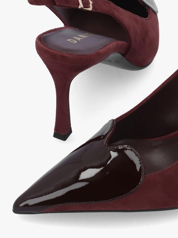 Daniel Elove Burgundy Heart Toe Cap Suede Heeled Sling Backs