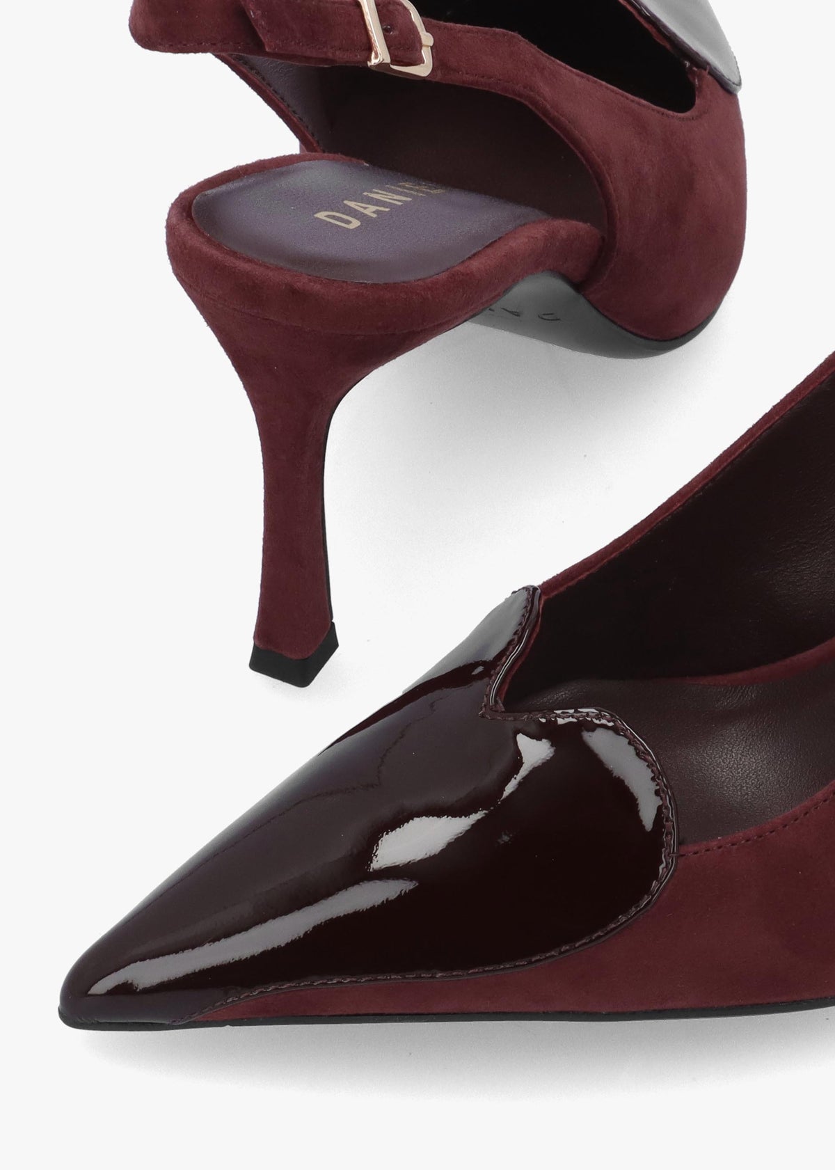 Daniel Elove Burgundy Heart Toe Cap Suede Heeled Sling Backs