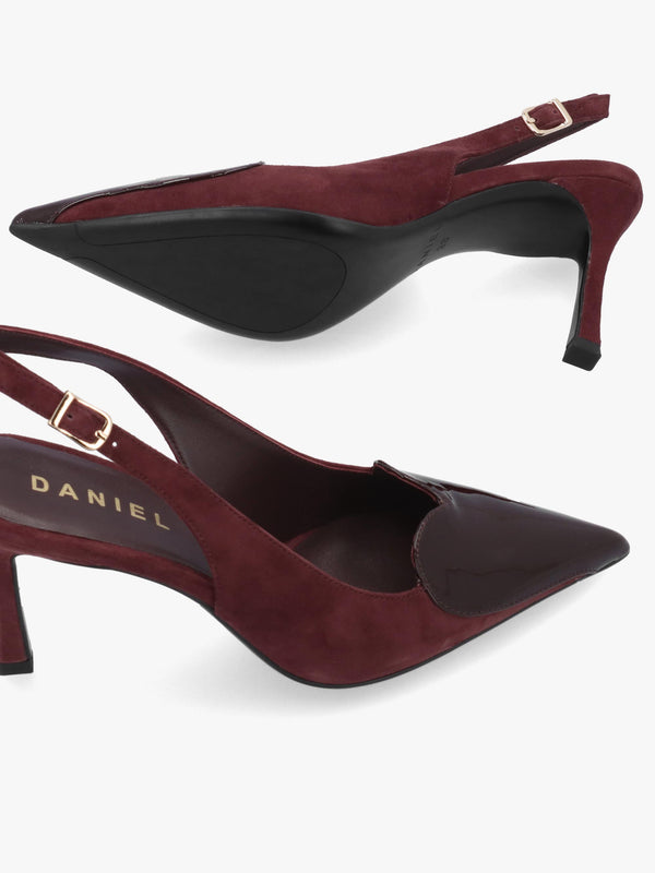 Daniel Elove Burgundy Heart Toe Cap Suede Heeled Sling Backs