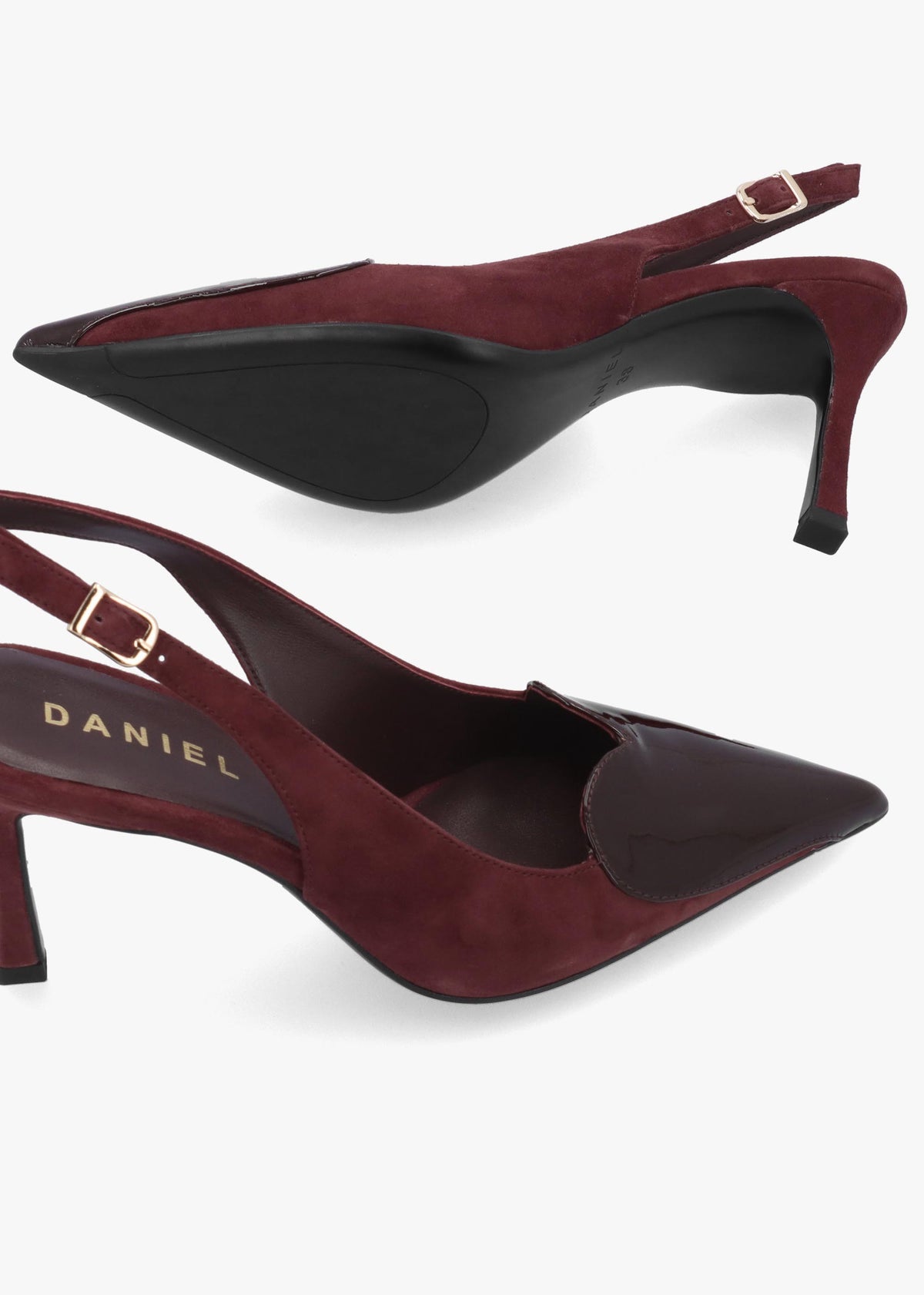 Daniel Elove Burgundy Heart Toe Cap Suede Heeled Sling Backs