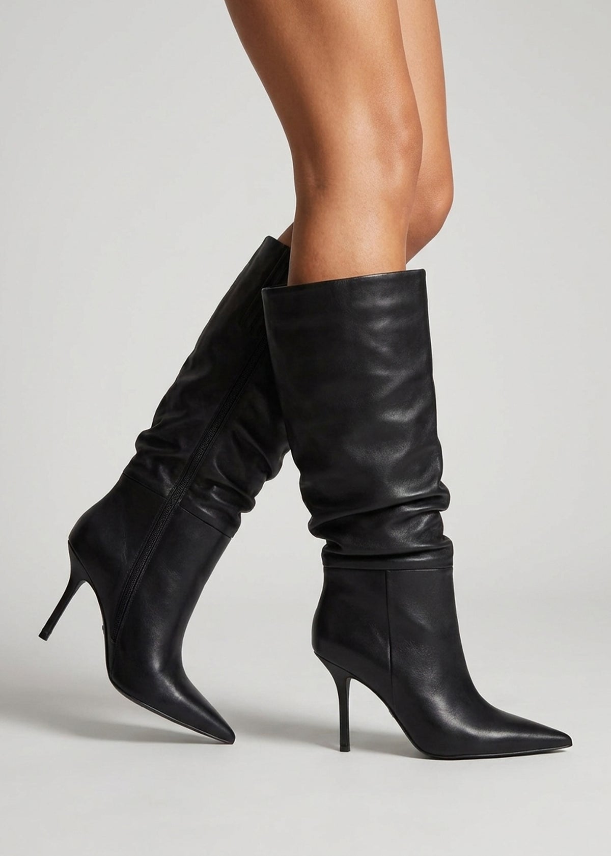 Daniel Emerge Black Leather Ruched High Heel Knee Boots