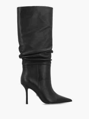 Daniel Emerge Black Leather Ruched High Heel Knee Boots