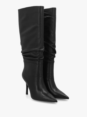 Daniel Emerge Black Leather Ruched High Heel Knee Boots