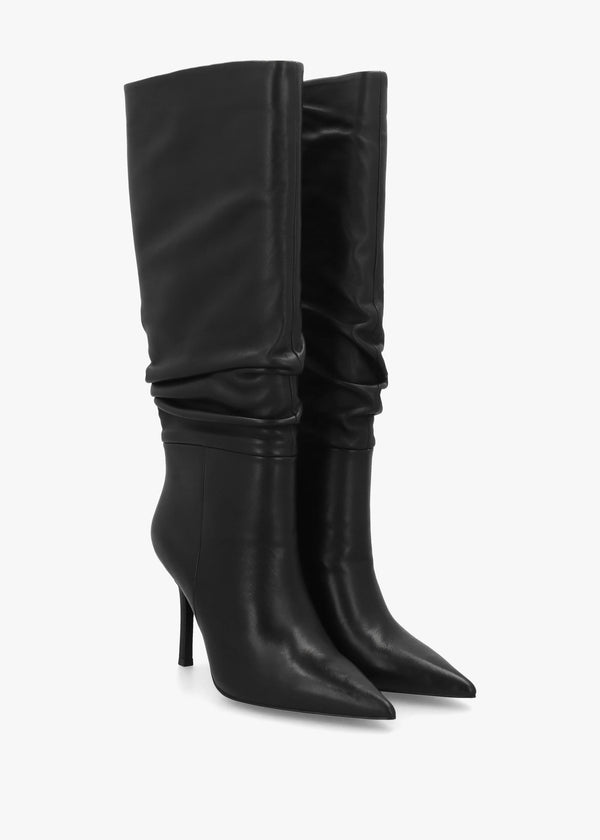 Daniel Emerge Black Leather Ruched High Heel Knee Boots