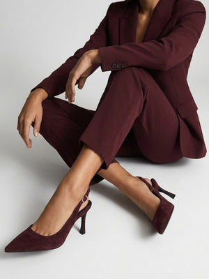 Daniel Enjoy Burgundy Suede Mid Heel Sling Back Court Shoes