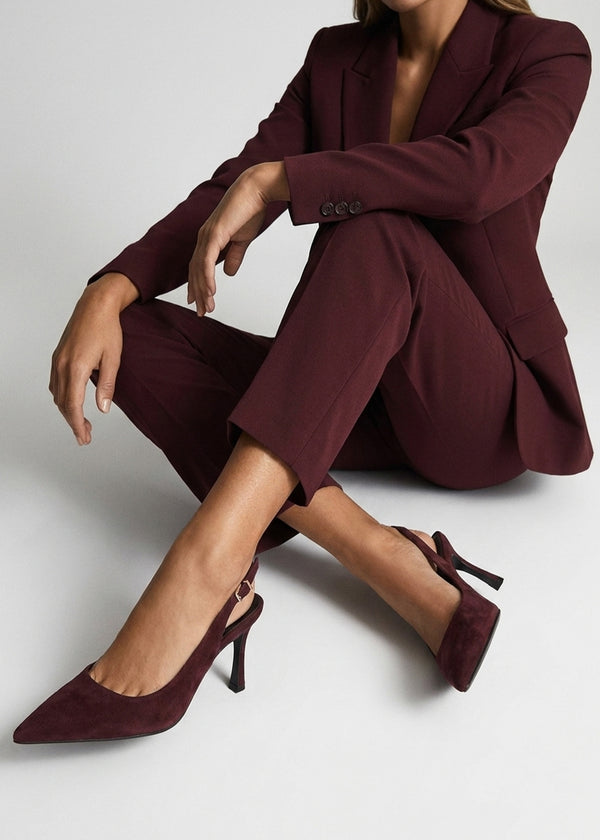 Daniel Enjoy Burgundy Suede Mid Heel Sling Back Court Shoes