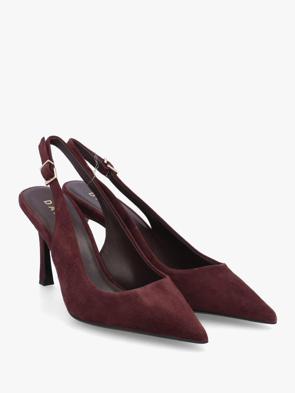 Daniel Enjoy Burgundy Suede Mid Heel Sling Back Court Shoes
