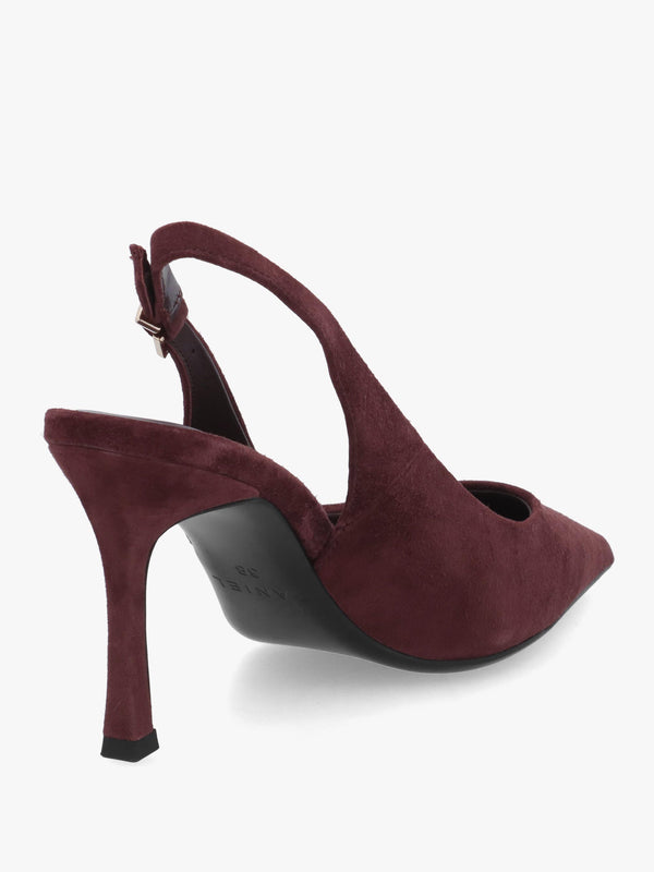 Daniel Enjoy Burgundy Suede Mid Heel Sling Back Court Shoes