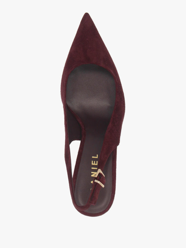 Daniel Enjoy Burgundy Suede Mid Heel Sling Back Court Shoes