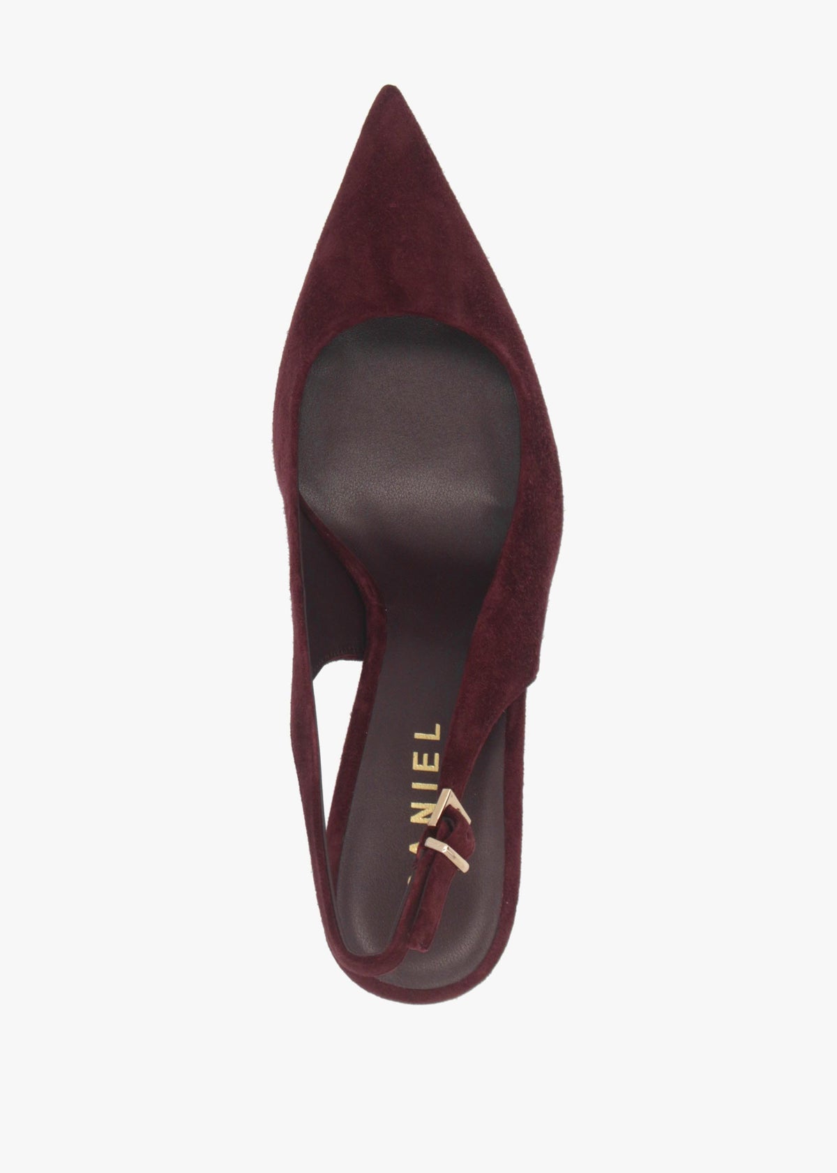 Daniel Enjoy Burgundy Suede Mid Heel Sling Back Court Shoes