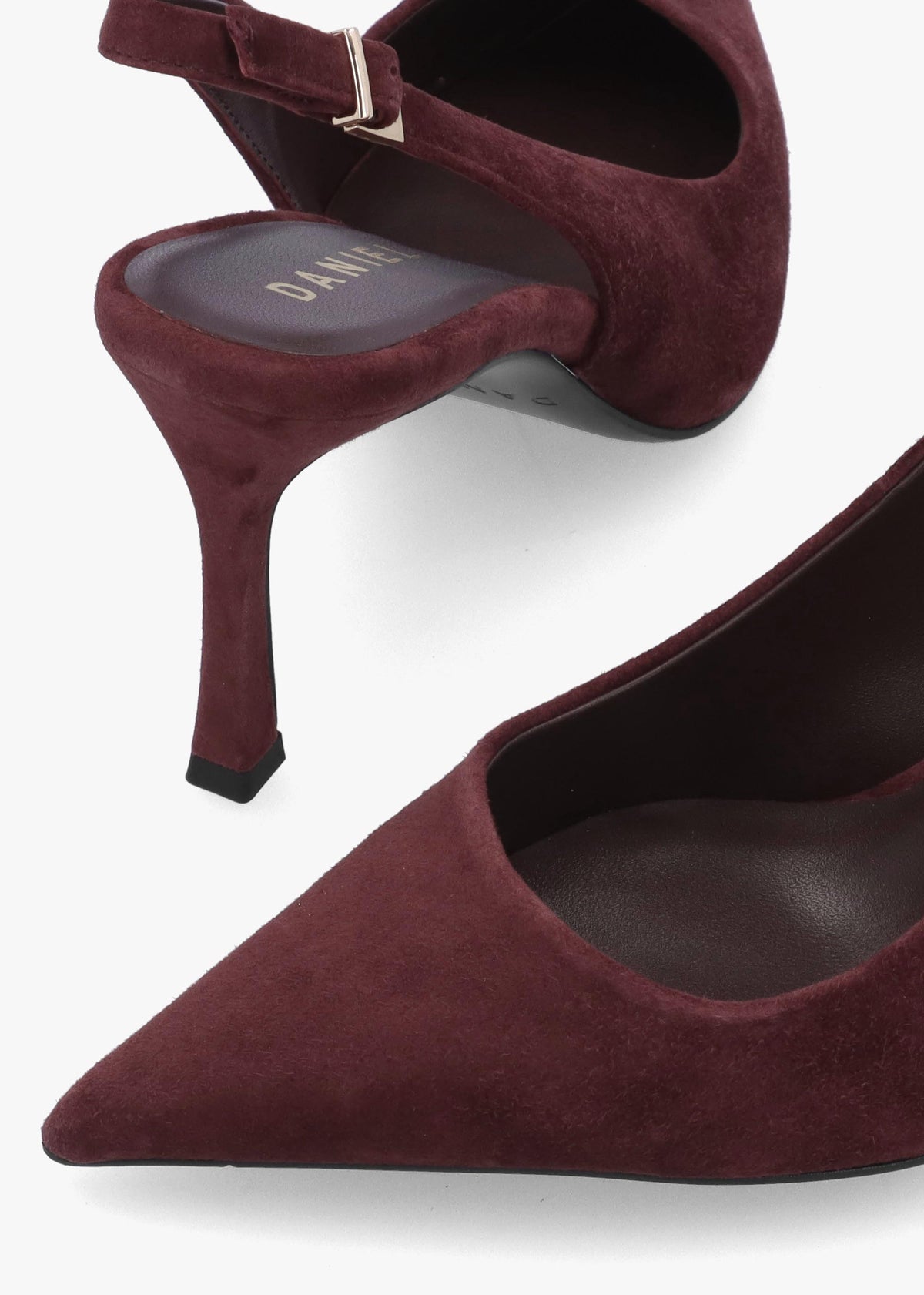 Daniel Enjoy Burgundy Suede Mid Heel Sling Back Court Shoes