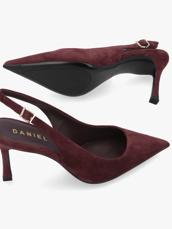 Daniel Enjoy Burgundy Suede Mid Heel Sling Back Court Shoes