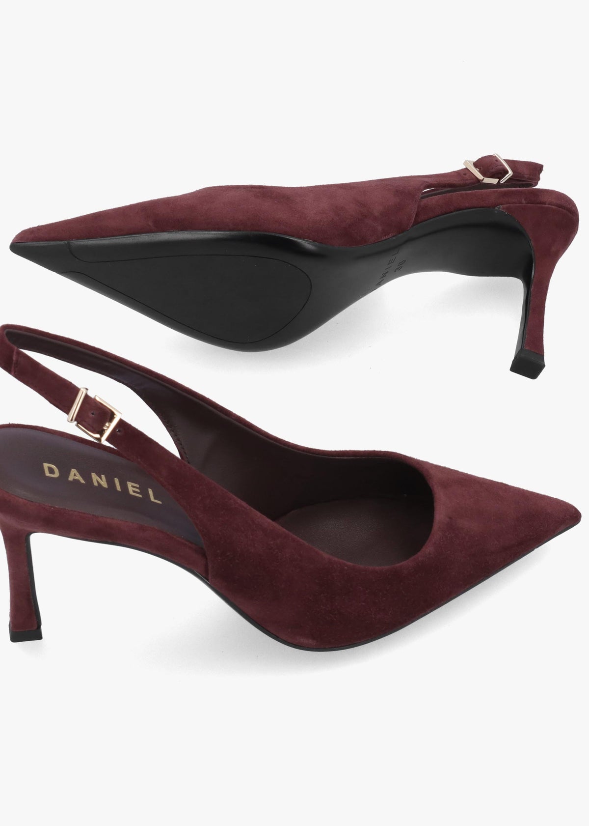 Daniel Enjoy Burgundy Suede Mid Heel Sling Back Court Shoes