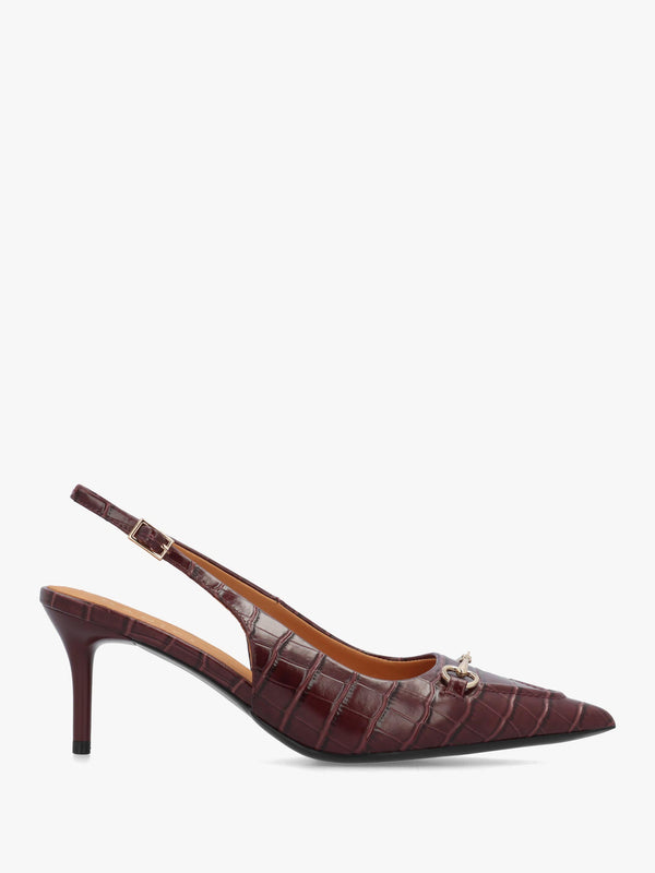Daniel Epping Burgundy Croc Leather Mid Heel Sling Back Shoes
