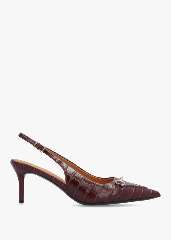 Daniel Epping Burgundy Croc Leather Mid Heel Sling Back Shoes
