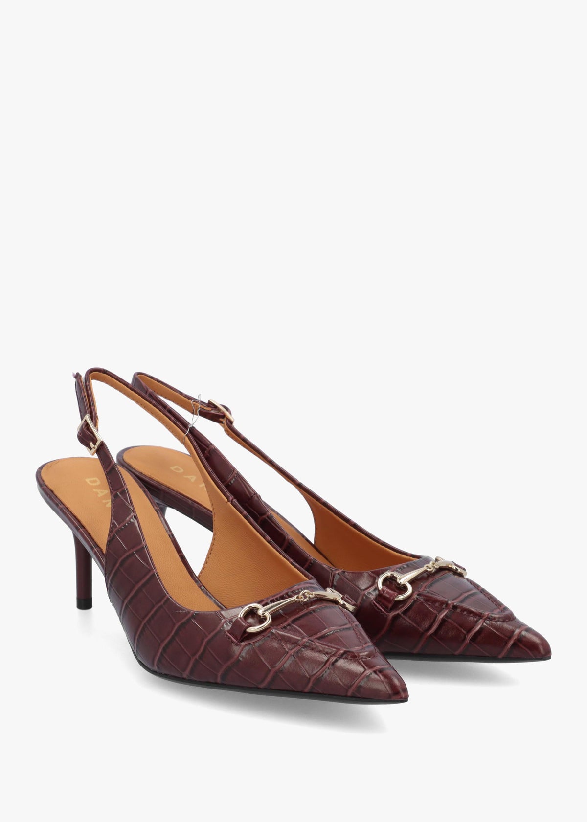 Daniel Epping Burgundy Croc Leather Mid Heel Sling Back Shoes
