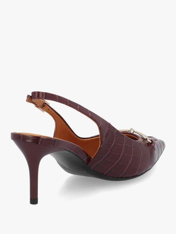 Daniel Epping Burgundy Croc Leather Mid Heel Sling Back Shoes
