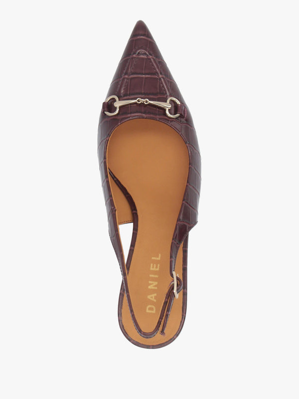 Daniel Epping Burgundy Croc Leather Mid Heel Sling Back Shoes
