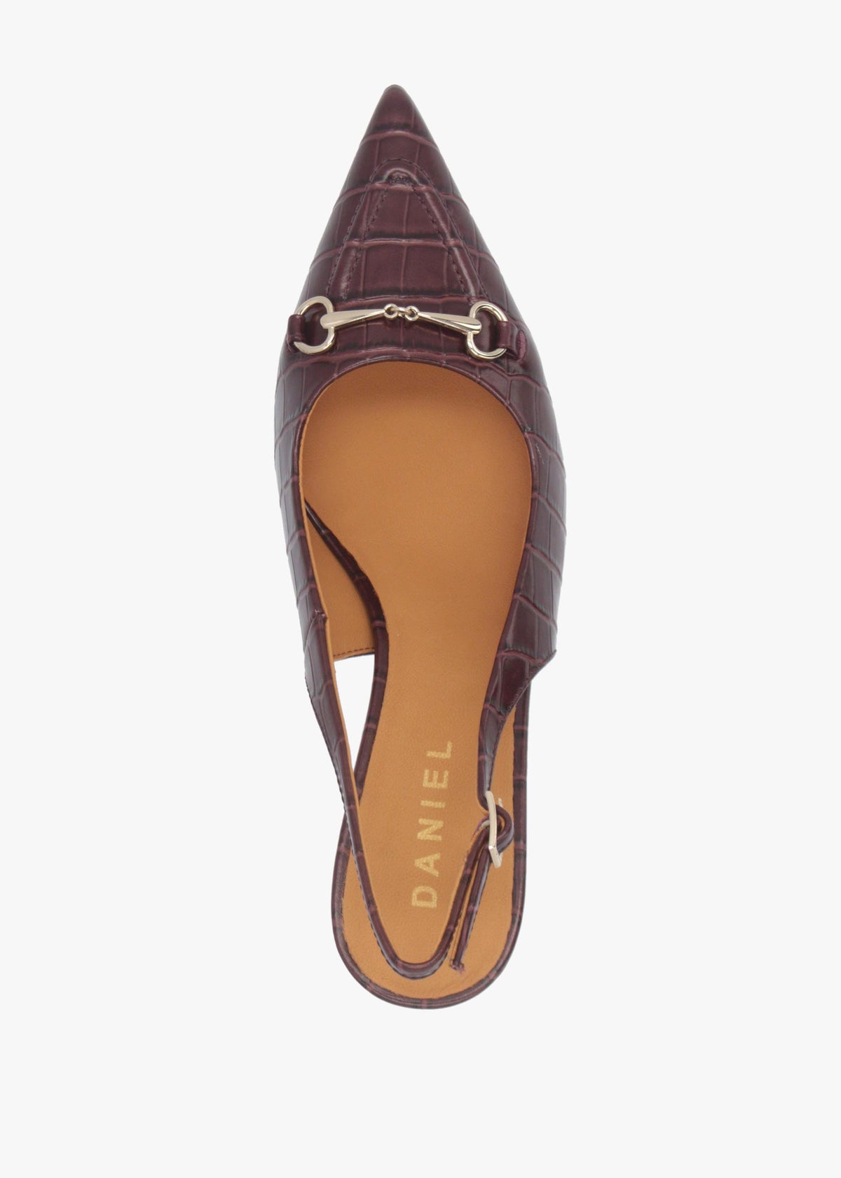 Daniel Epping Burgundy Croc Leather Mid Heel Sling Back Shoes
