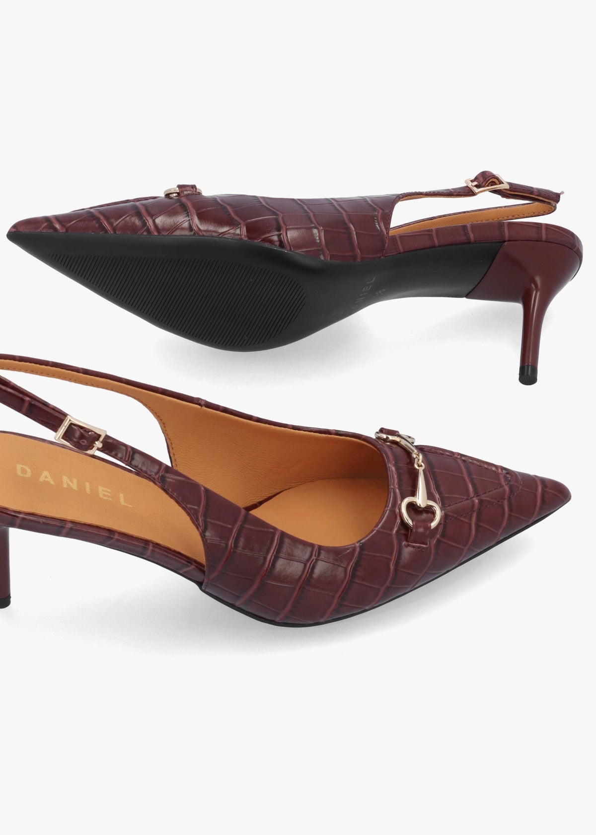 Daniel Epping Burgundy Croc Leather Mid Heel Sling Back Shoes
