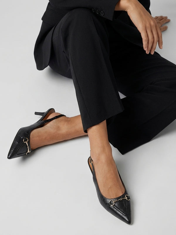 Daniel Epping Black Croc Leather Mid Heel Sling Back Shoes