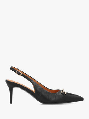 Epping Black Croc Leather Mid Heel Sling Back Shoes