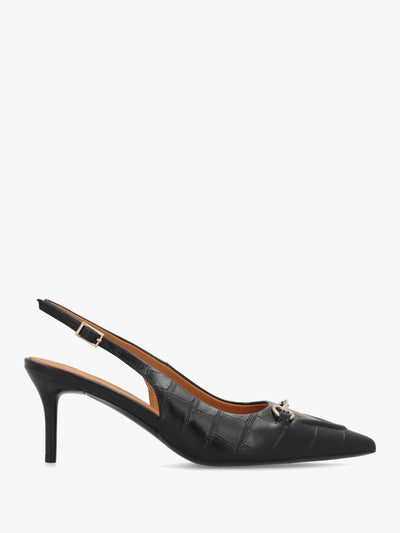 Daniel Epping Black Croc Leather Mid Heel Sling Back Shoes