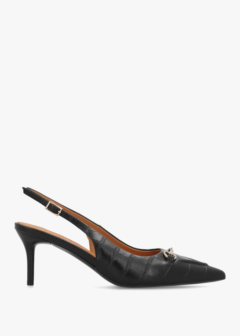 Daniel Epping Black Croc Leather Mid Heel Sling Back Shoes