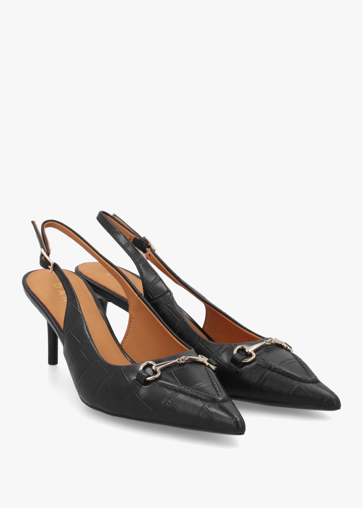 Daniel Epping Black Croc Leather Mid Heel Sling Back Shoes