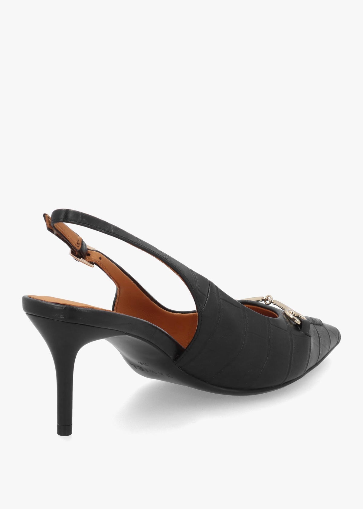 Daniel Epping Black Croc Leather Mid Heel Sling Back Shoes