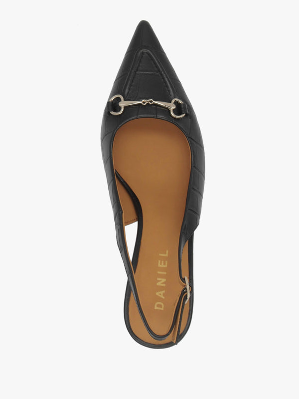 Daniel Epping Black Croc Leather Mid Heel Sling Back Shoes