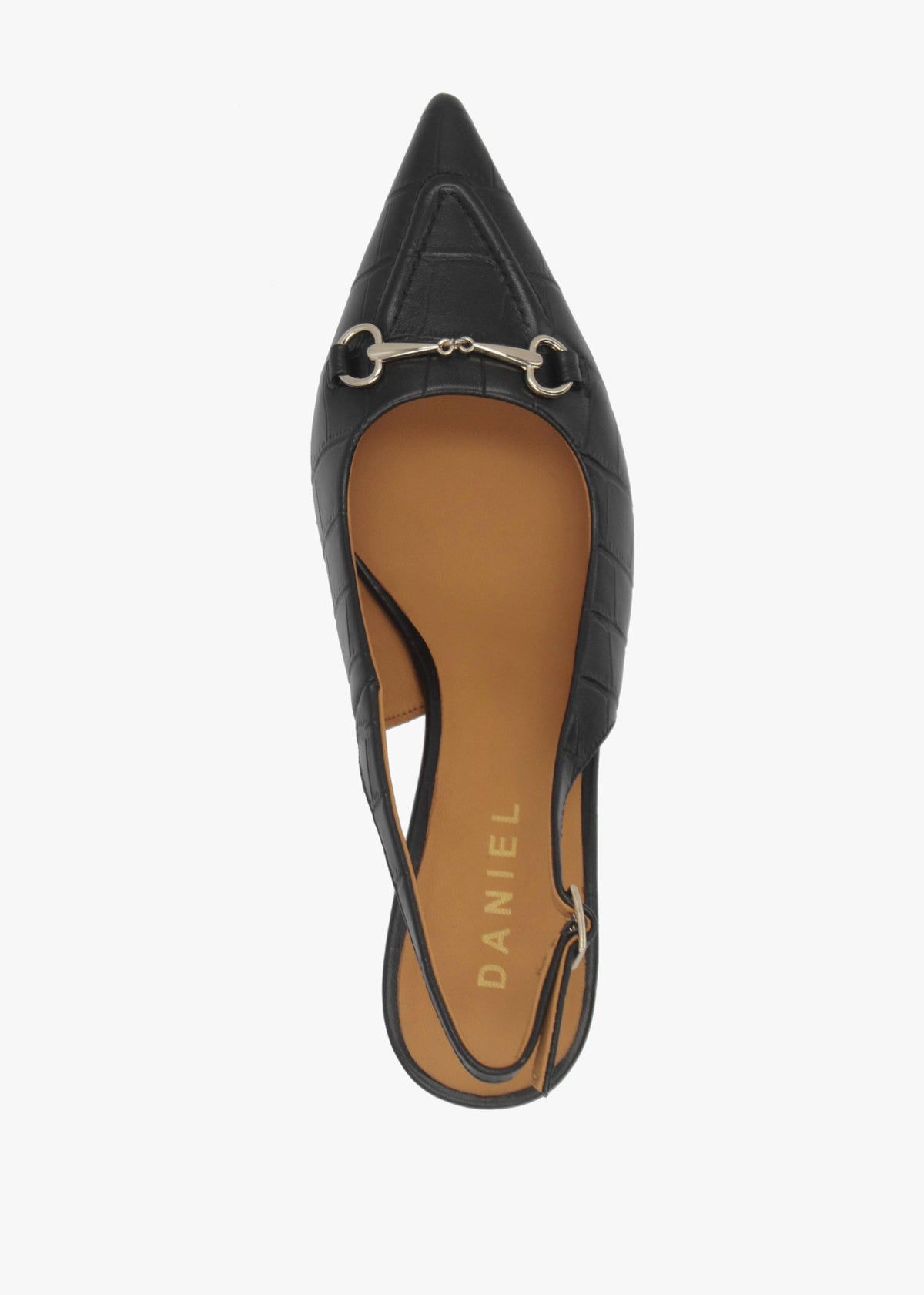 Daniel Epping Black Croc Leather Mid Heel Sling Back Shoes