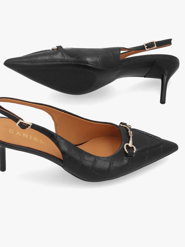 Daniel Epping Black Croc Leather Mid Heel Sling Back Shoes